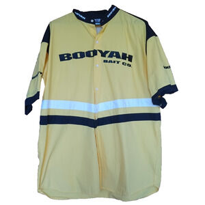VTG Booyah Mens Fishing Shirt XXL Yellow Black White Button Up Vented Cotton